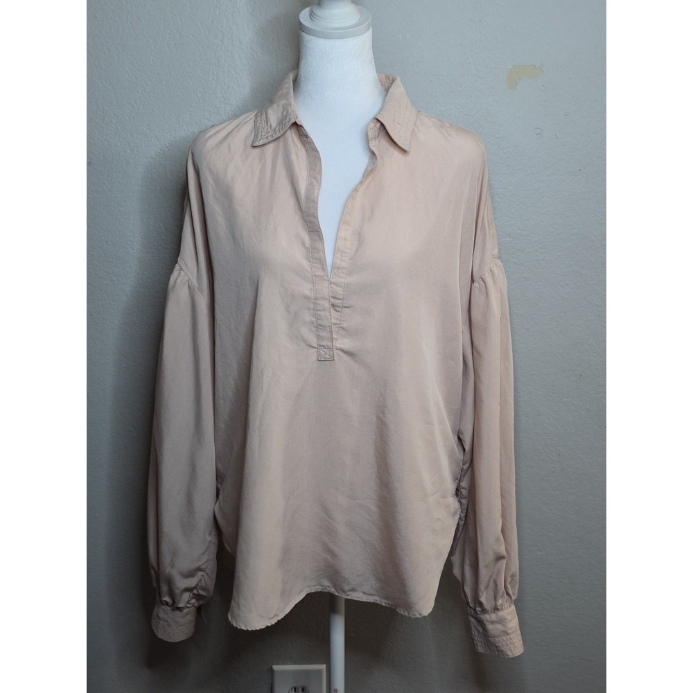 Free People Coquette Blush Pink‎ Popover  Top Sz S Minimalist Balloon Sleeve